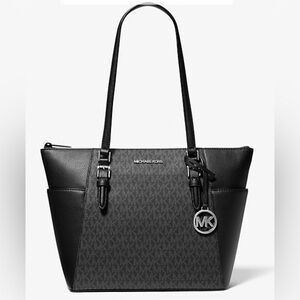 Michael Kors Charlotte Large Logo and Leather Top-Zip Tote Bag